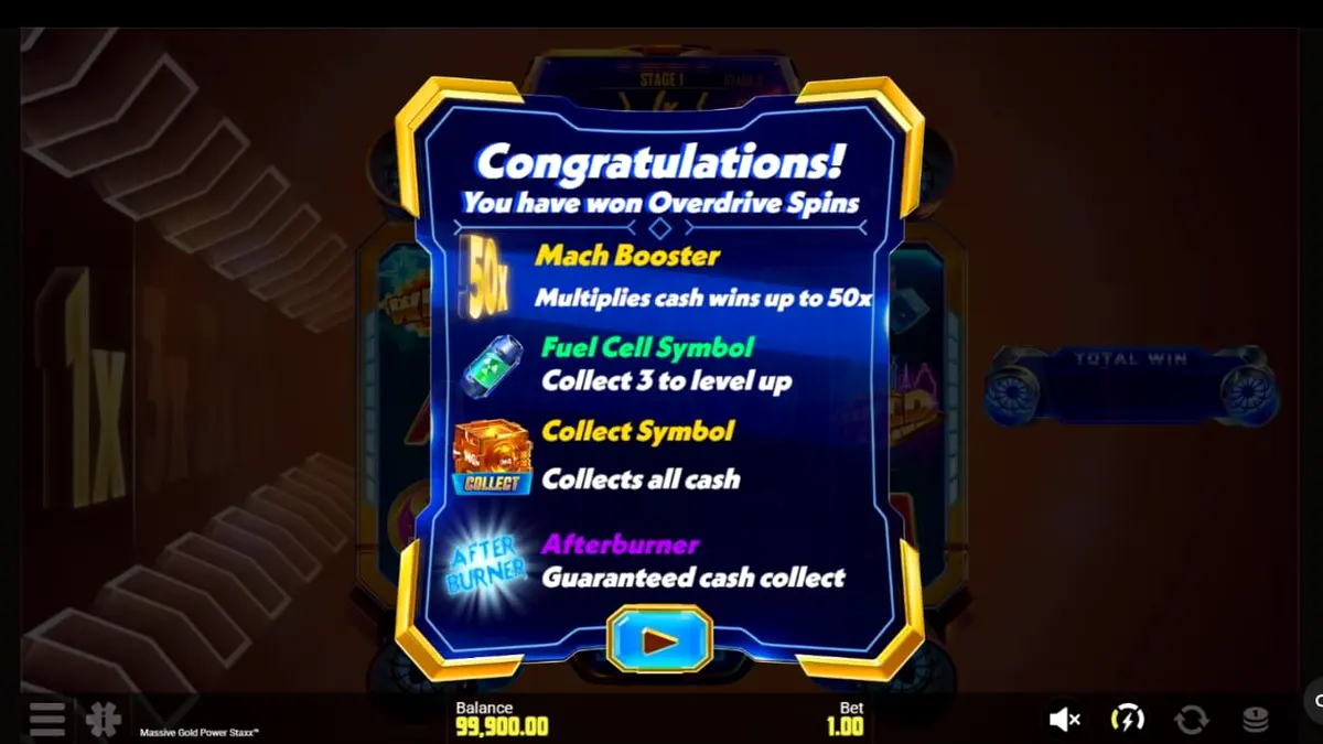 Tampilan visual futuristik dari slot Massive Gold Power Staxx dengan tema luar angkasa.